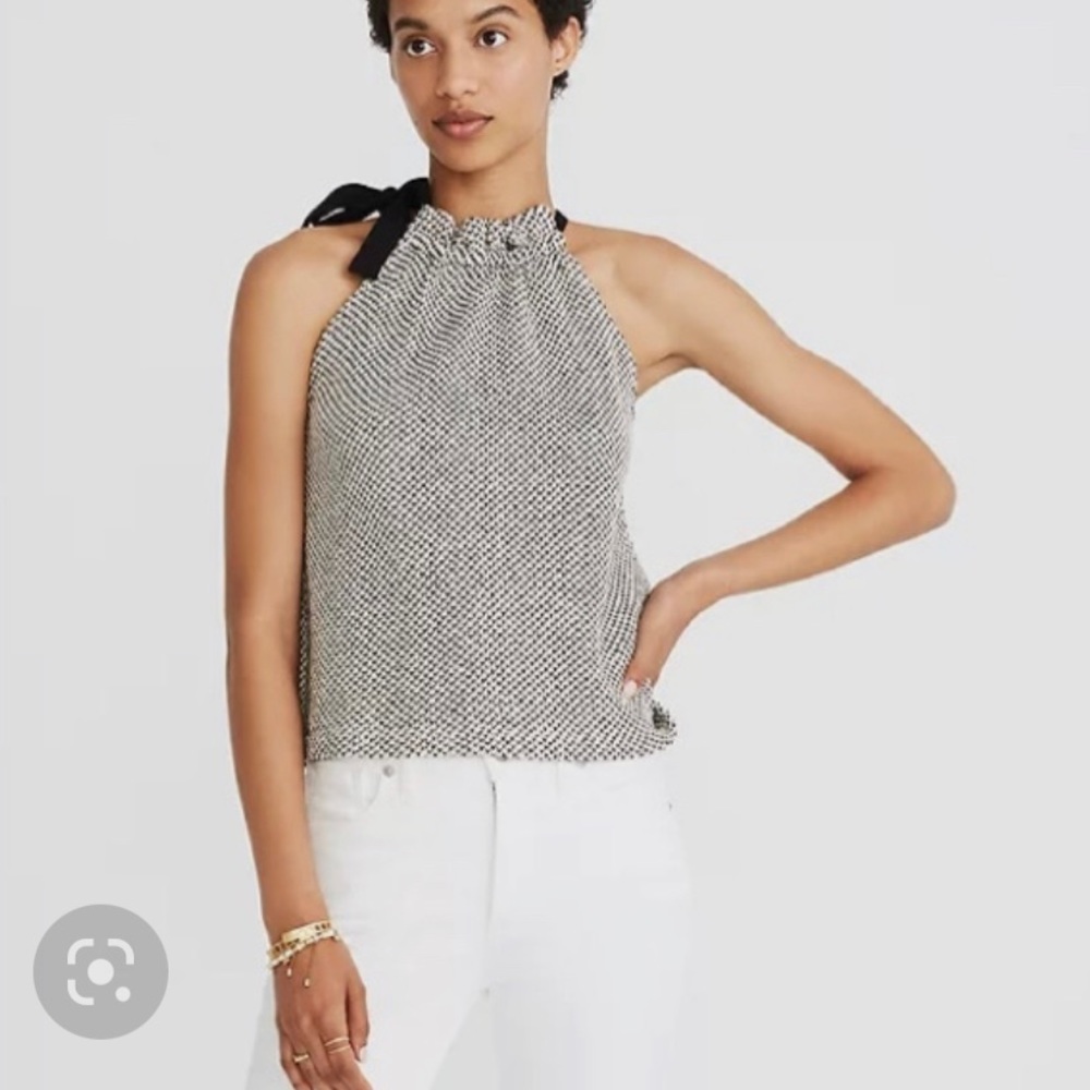 Madewell XXS Cream and Black Knit Halter Top with Shoulder Tie